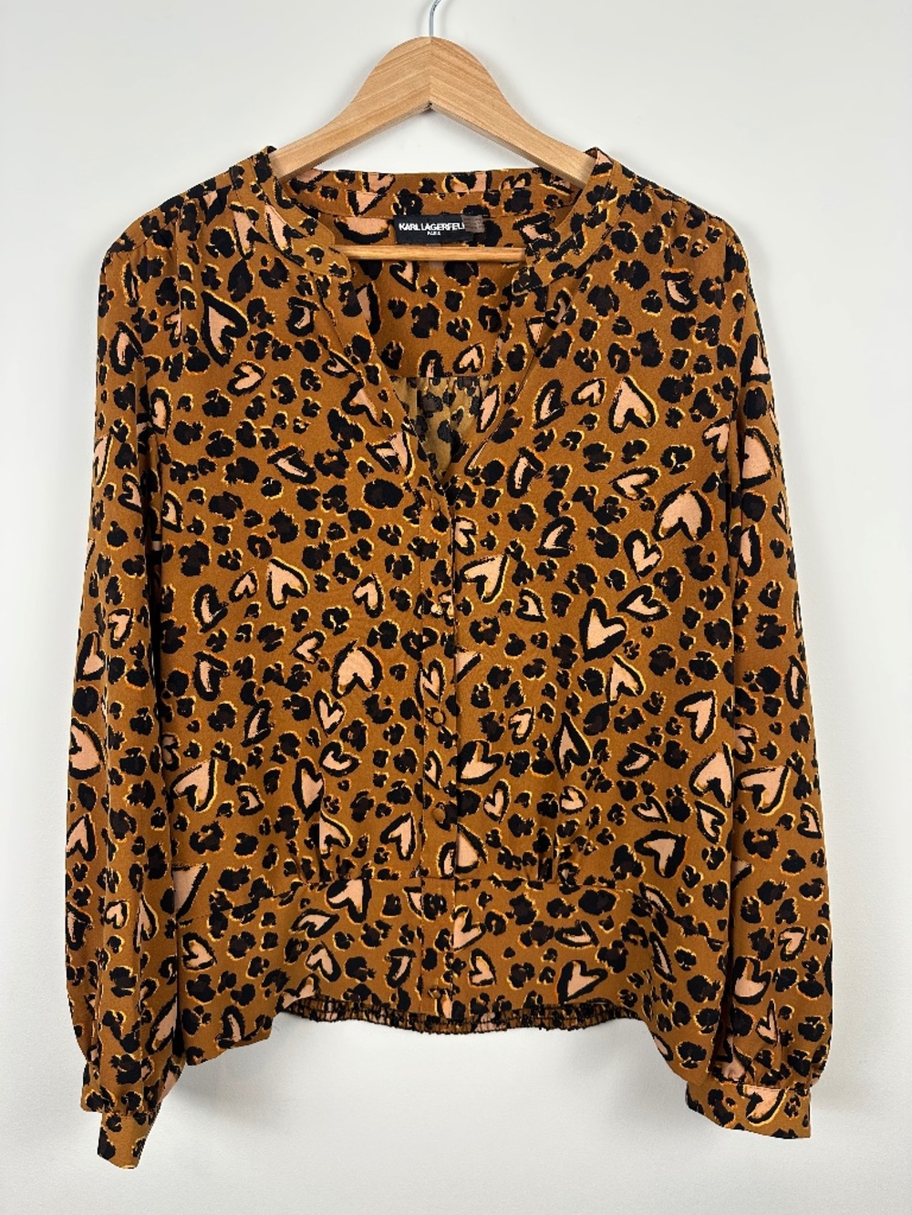 Karl Lagerfeld Paris Leopard Heart Print Blouse Gold Black Size 6